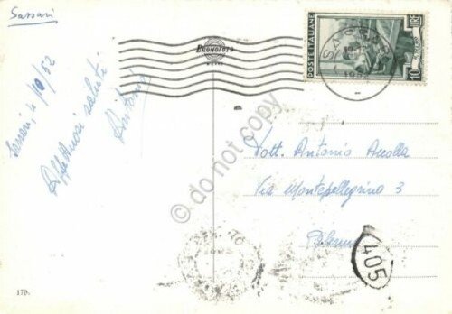 Cartolina Sassari Piazza Castello Grattacielo 1952