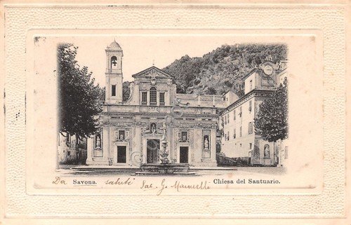 Cartolina Savona Chiesa del Santuario bordo rilievo Sacerdote Mansuelli 1900 …