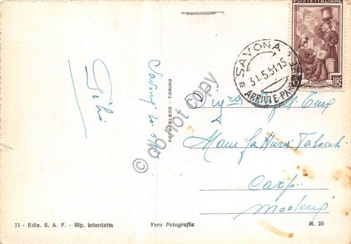 Cartolina Savona Corso Vittorio Veneto e Bagni 1951