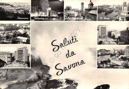 Cartolina Savona Saluti da vedute varie Timbro PT 1961 | Immagine principale