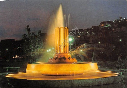 Cartolina Scalea Villa Comunale e fontana luminosa Notturno 1989 (Cosenza)