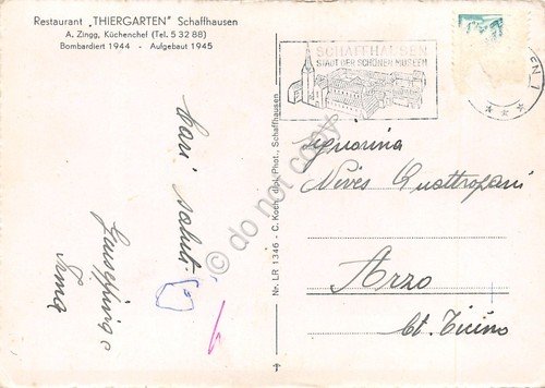 Cartolina Schaffhausen Restaurant Thiergarten Timbro al retro | Immagine Gallery 2