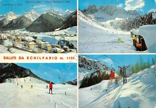Cartolina Schilpario 4 vedute animata sci sciatori panorama (Bergamo) | Immagine principale