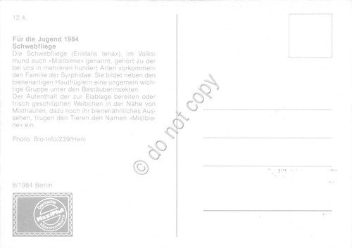 Cartolina Schwebfliege timbro filatelico 1984