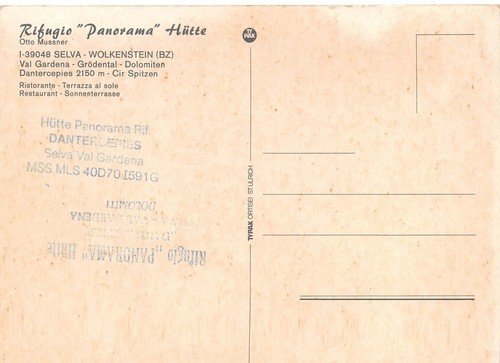Cartolina Selva di Val Gardena Rifugio Panorama Hutte