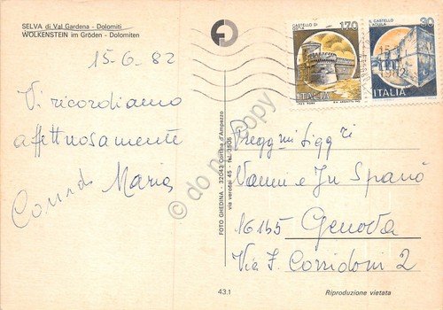 Cartolina Selva Val Gardena 3 vedute costumi tradizionali panorama (Bolzano)