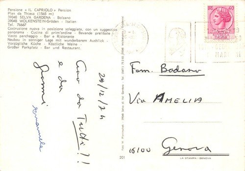 Cartolina Selva Valgardena Pensione Il Capriolo Vedutine 1974