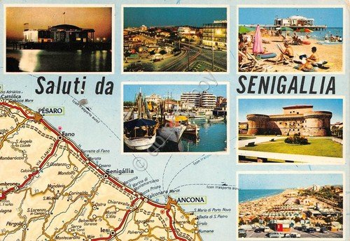 Cartolina Senigallia 6 vedute con mappa geografica (Ancona) | Immagine principale