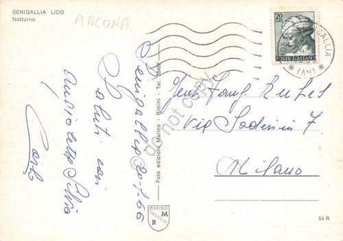 Cartolina Senigallia Lido notturno 1966 case alberghi canale | Immagine Gallery 2