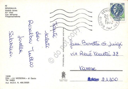Cartolina Senigallia panorama aereo della spiaggia anni '70