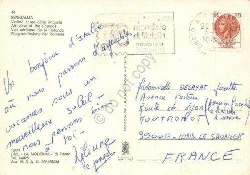 Cartolina Senigallia panorama aereo rotonda timbro esposizione filatelia Milano