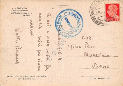 Cartolina Senigallia Piazzale del Penna animata 1941