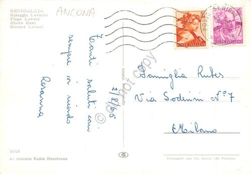 Cartolina Senigallia spiaggia di Levante alberghi Continental stabilimenti 1965