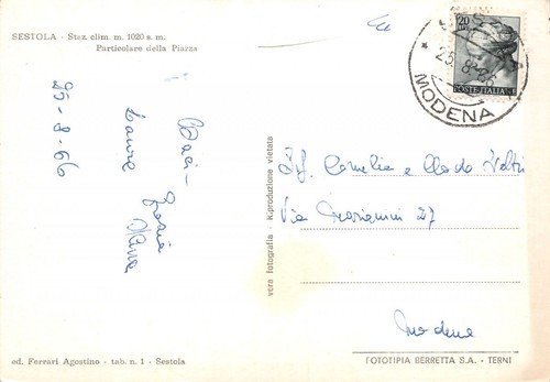 Cartolina Sestola Particolare della Piazza 1966