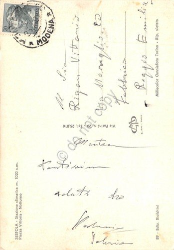 Cartolina Sestola Piazza Vittoria Notturno auto