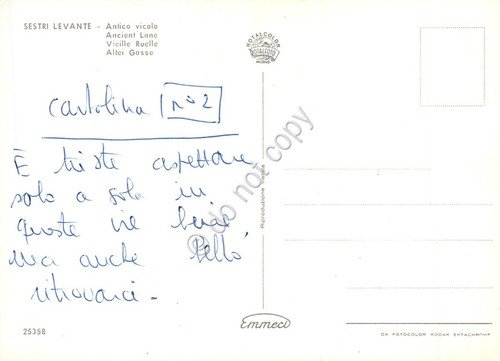 Cartolina Sestri Levante antico vicolo carruggio auto d'epoca anni '60