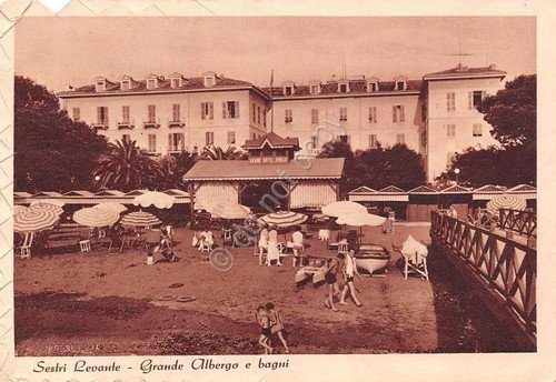 Cartolina Sestri Levante Grande Albergo e Bagni animata 1942 bordo … | Immagine principale