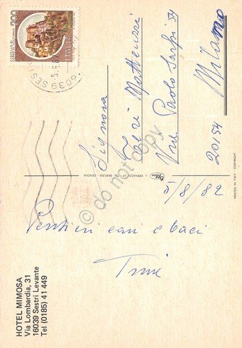 Cartolina Sestri Levante Hotel Mimosa 1982