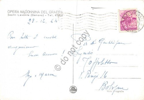 Cartolina Sestri Levante Opera Madonnina del Grappa vedutine 1964