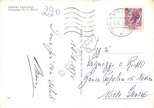 Cartolina Sestri Levante panorama da San Nicolò 1970 (Genova)