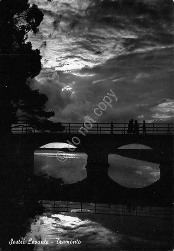 Cartolina Sestri Levante Tramonto ponte passeggiata anni '50