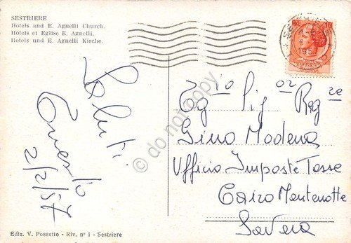 Cartolina Sestriere Hotel e Chiesa Agnelli 1957