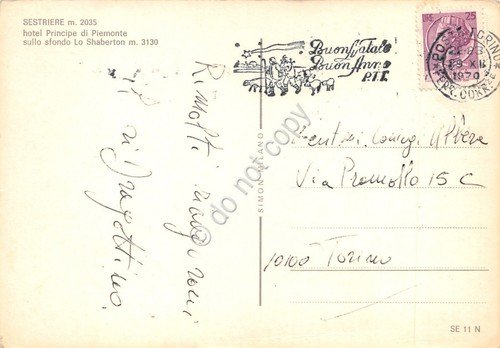 Cartolina Sestriere Hotel Principe di Piemonte timbro Buon Natale 1970 …