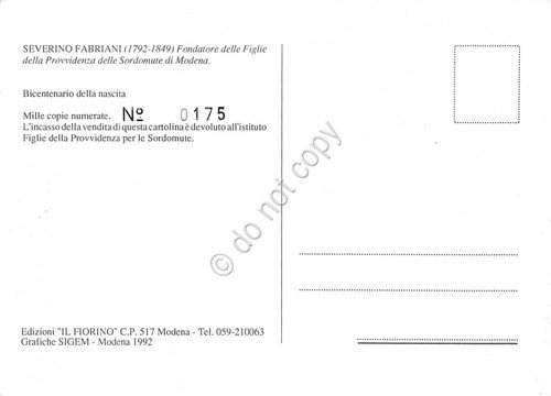 Cartolina Severino Fabriani Fondatore Figlie Provvidenza sordomute di Modena