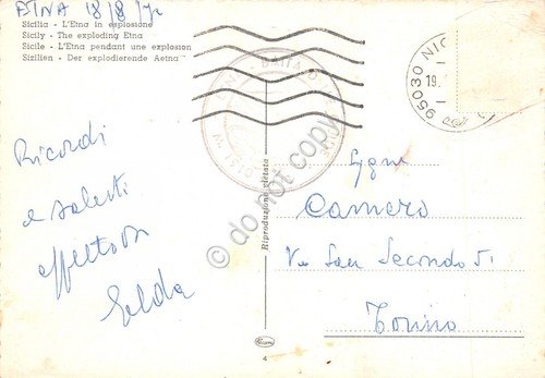 Cartolina Sicilia Etna in esplosione Timbro Etna Baita delle Guide …