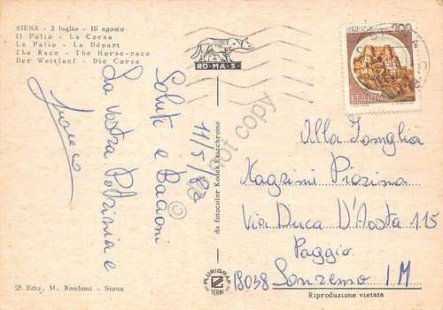 Cartolina Siena Il Palio La Corsa fantini a cavallo animata …
