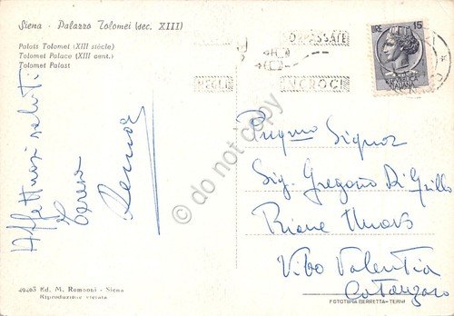 Cartolina Siena Palazzo Tolomei Auto d'epoca animata Timbro PT anni …