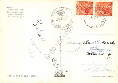 Cartolina Siena Torre del Mangia 1969 bandiere