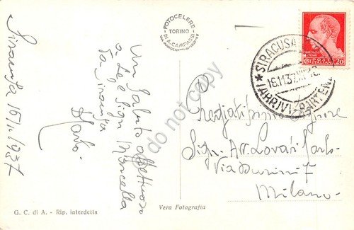 Cartolina Siracusa Latomia dei Cappuccini 1937