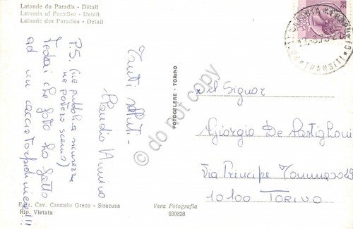 Cartolina Siracusa Latomia del paradiso particolare 1973