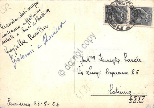 Cartolina Siracusa Latomie Cappuccini 1956 (Catania) | Immagine Gallery 2