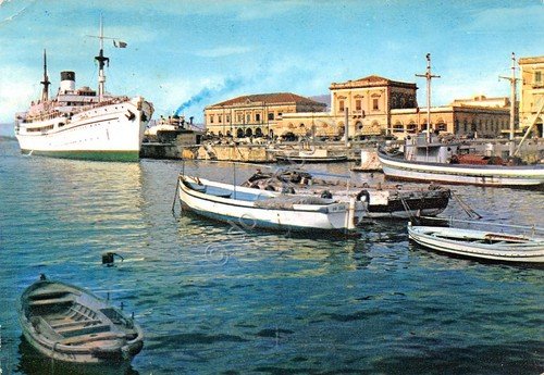 Cartolina Siracusa Stazione Marittima 1961 segnata