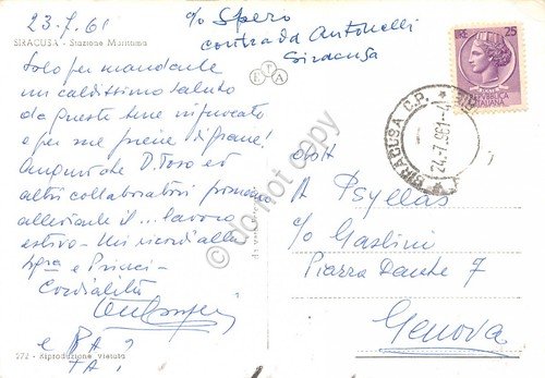 Cartolina Siracusa Stazione Marittima 1961 segnata