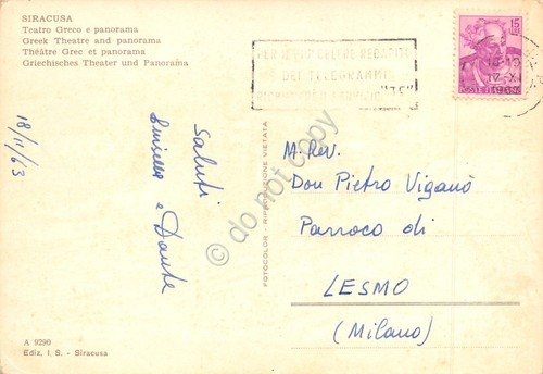 Cartolina Siracusa Teatro Greco e panorama animata 1963 Timbro PT | Immagine Gallery 2