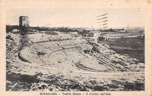 Cartolina Siracusa Teatro Greco il Koilon dall'alto 1938