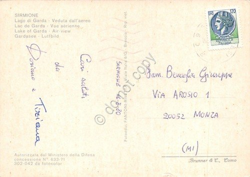 Cartolina Sirmione panorama aereo 1980 auto barche (Brescia) | Immagine Gallery 2