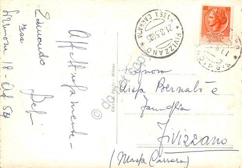 Cartolina Sirmione vista lago Albergo auto 1954