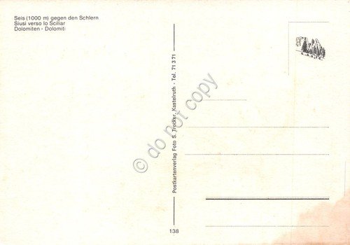 Cartolina Siusi verso lo Scilar Dolomiti anni '80