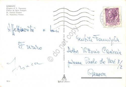 Cartolina Sorrento Chiostro di San Francesco 1970 (Napoli)