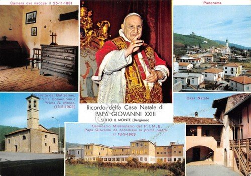 Cartolina Sotto il Monte Giovanni XXIII casa natale vedute (Bergamo)