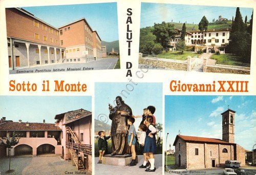 Cartolina Sotto il Monte Giovanni XXIII vedute seminario chiesa Ca …