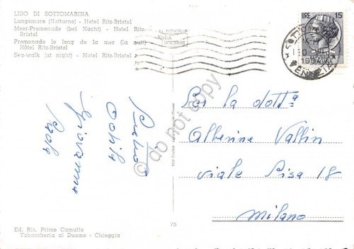 Cartolina Sottomarina Lido Lungomare Notturno Hotel Ritz Bristol 1964