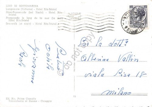 Cartolina Sottomarina Lido Lungomare Notturno Hotel Ritz Bristol 1964 | Immagine Gallery 2