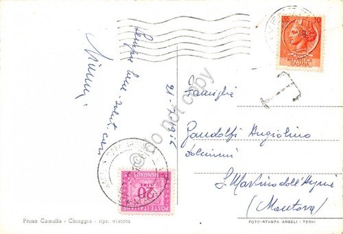 Cartolina Sottomarina Viale Villa Marina tassata con segnatasse 1956 | Immagine Gallery 2