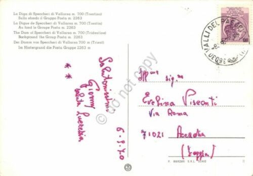 Cartolina Speccheri di Vallarsa Diga 1970 (Trento)