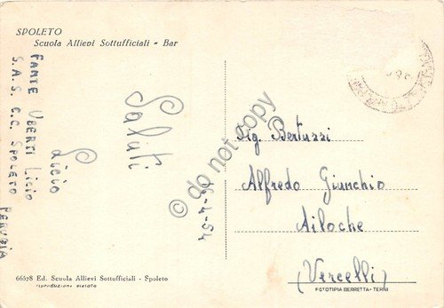 Cartolina Spoleto Scuola Allievi Sottufficiali Bar 1954